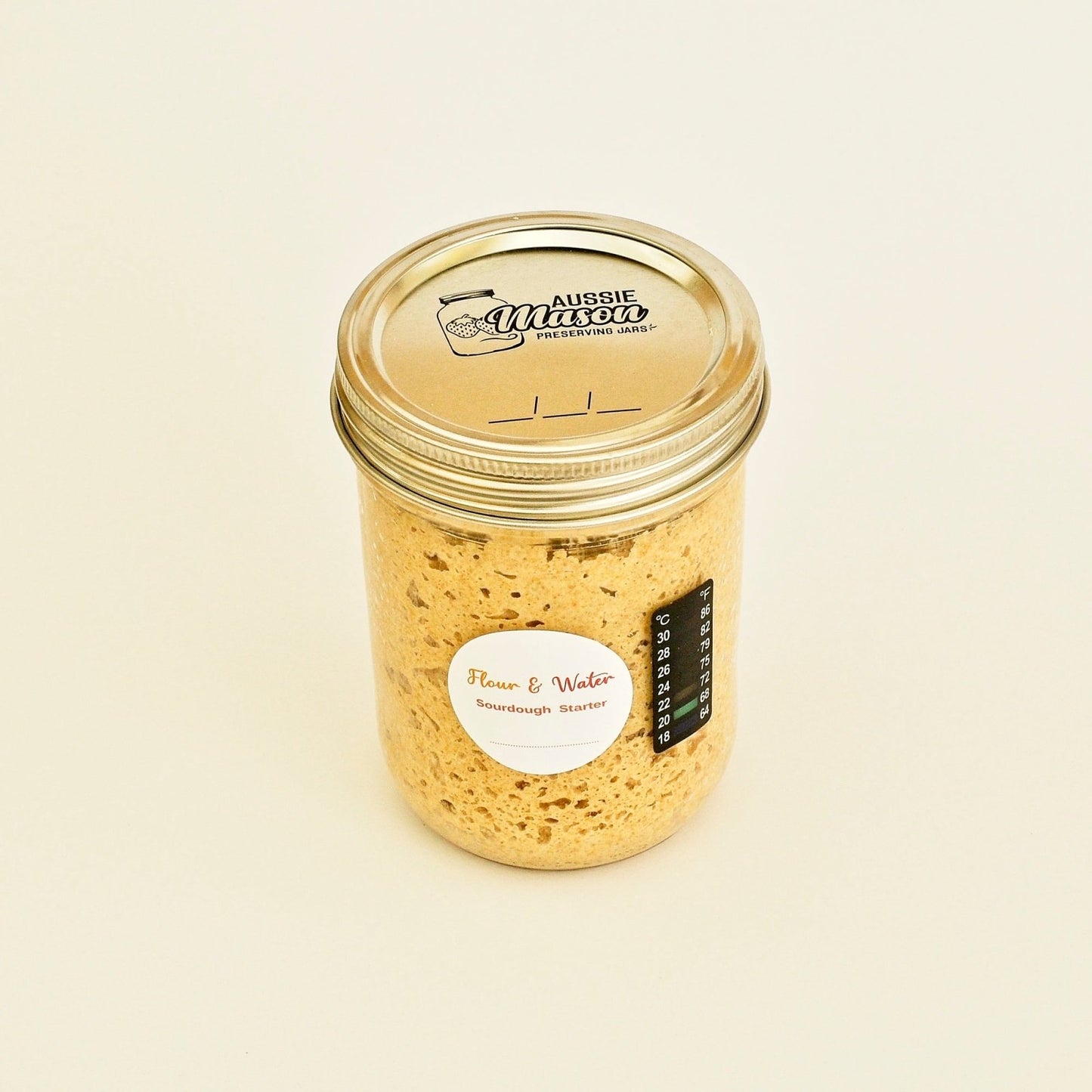 Mason Type Sourdough Starter Jar with Thermometer - Flour + Water Baking