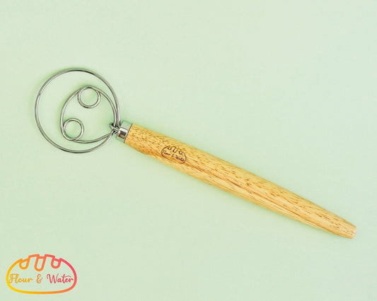 Wooden Danish Dough Whisk with Hoops - Flour + Water Baking