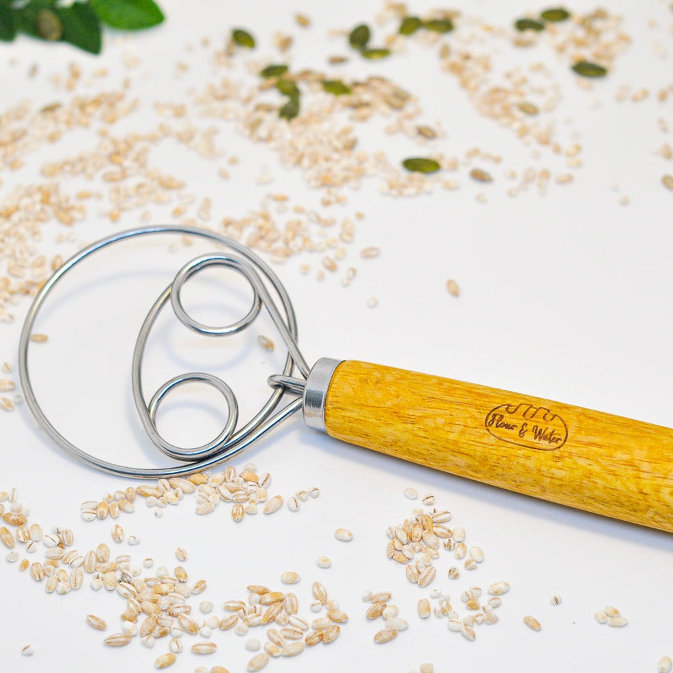 Wooden Danish Dough Whisk with Hoops