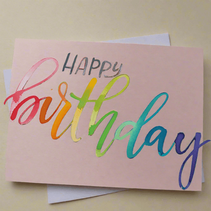 Hand-lettered Happy Birthday greeting card