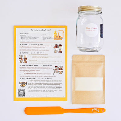 Sourdough Starter Essentials Set with live wheat starter, mason jar, spatula and instructions