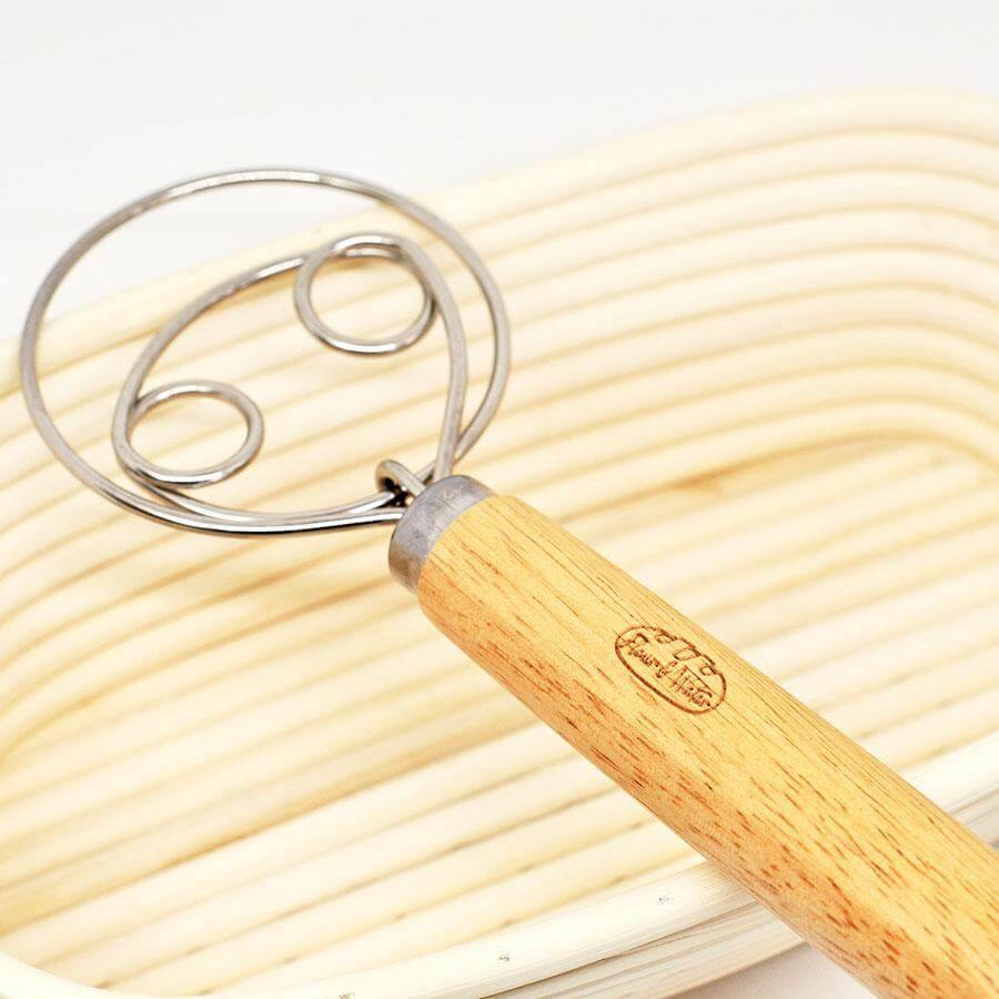 Oak Wood Danish Dough Whisk with Hoops 33cm Long - Flour + Water Baking