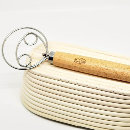 Oak Wood Danish Dough Whisk with Hoops 33cm Long - Flour + Water Baking