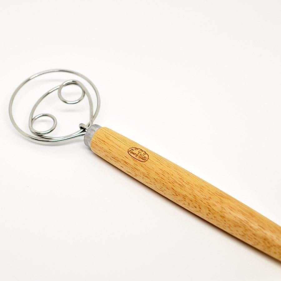 Oak Wood Danish Dough Whisk with Hoops 33cm Long - Flour + Water Baking